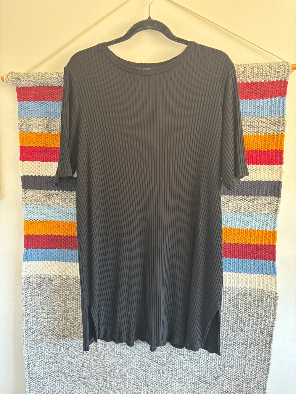 Eileen Fisher Black Ribbed Short-Sleeve Mini Dress